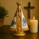 Imagem Nossa Senhora Aparecida Floral Azul e Dourado 25cm - Decoração com Fé®