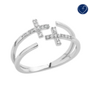 Anel Cruz Dupla Aberto | Ouro e Prata 925 – Regulável