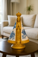 Imagem Nossa Senhora Aparecida Floral Azul e Dourado 25cm - Decoração com Fé®