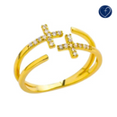 Anel Cruz Dupla Aberto | Ouro e Prata 925 – Regulável
