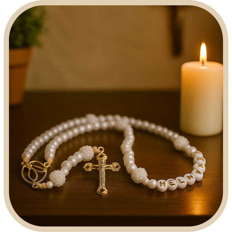 Terço Personalizável com Pérolas Brancas®