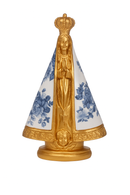 Imagem Nossa Senhora Aparecida Floral Azul e Dourado 25cm - Decoração com Fé®