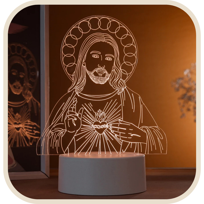 Luminária Abajur Sagrado Coração de Jesus - Fé que Ilumina®