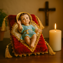 Imagem Menino Jesus 15cm + Manjedoura Almofada - Decoração com Fé®