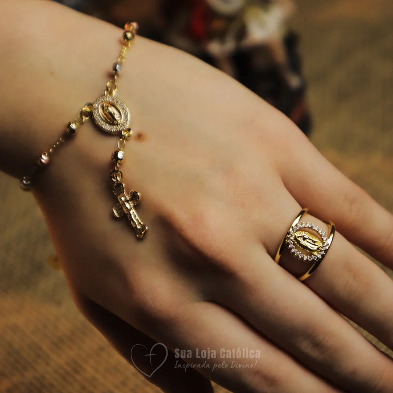 Pulseira e Anel Nossa Senhora de Guadalupe - Fé e Elegância - Banhadas a Ouro
