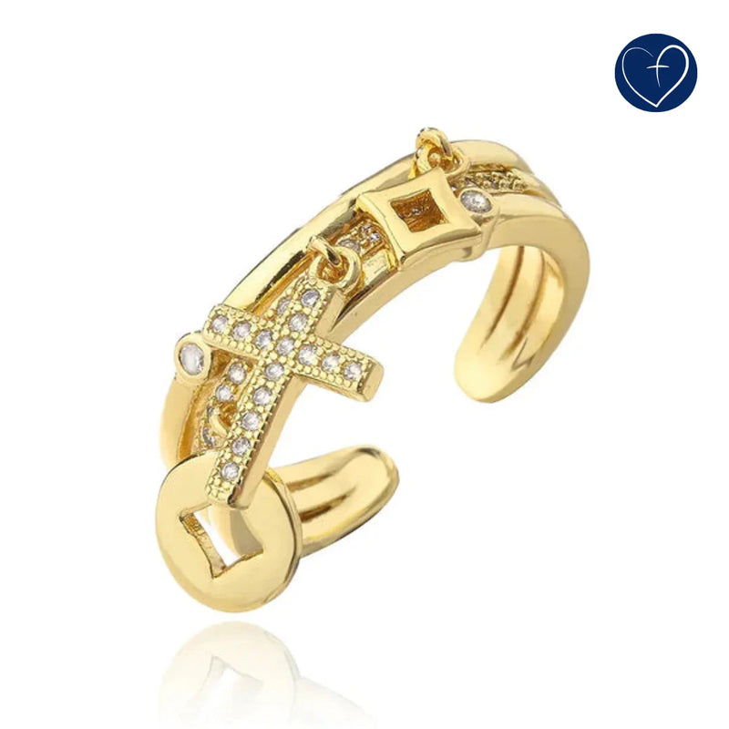 Anel com Pingente de Cruz - Ajustável