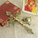 Cruz de Metal Banhada a Ouro para Decoração com Suporte