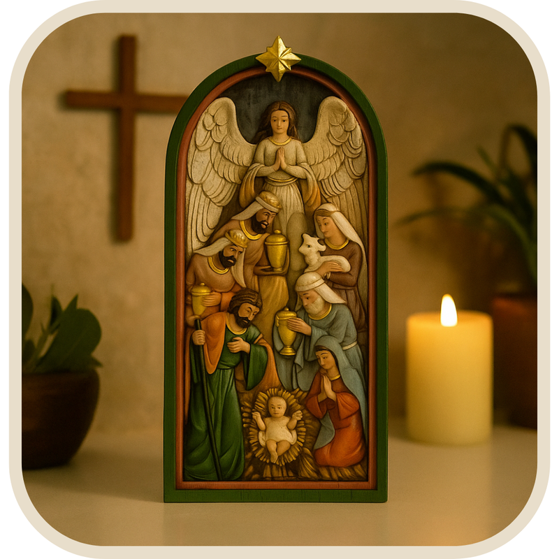 Quadro Presépio Sagrado Alto Relevo 40cm®