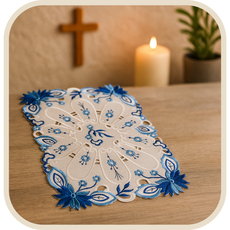 Toalha Bordada Azul Royal para Imagens Sacras®