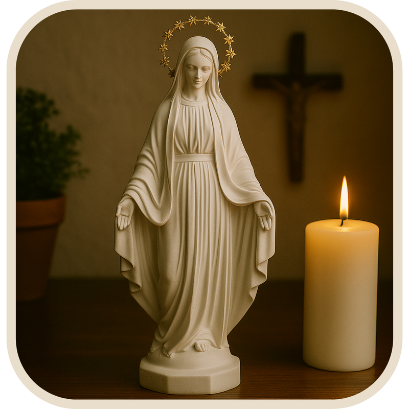 Imagem Nossa Senhora das Graças de Mármore 32cm (Coroa Folheada de Ouro) - Decoração com Fé®