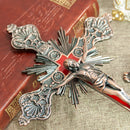 Cruz de Metal Banhada a Ouro para Decoração com Suporte