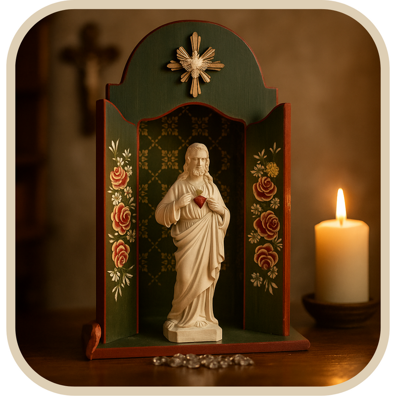 Oratório Rosas Sagradas - Marrom Tratado  - Imagens de até 22cm®