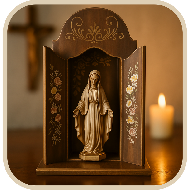 Oratório Santa Samantha - Marrom Tratado  - Imagens de até 22cm®