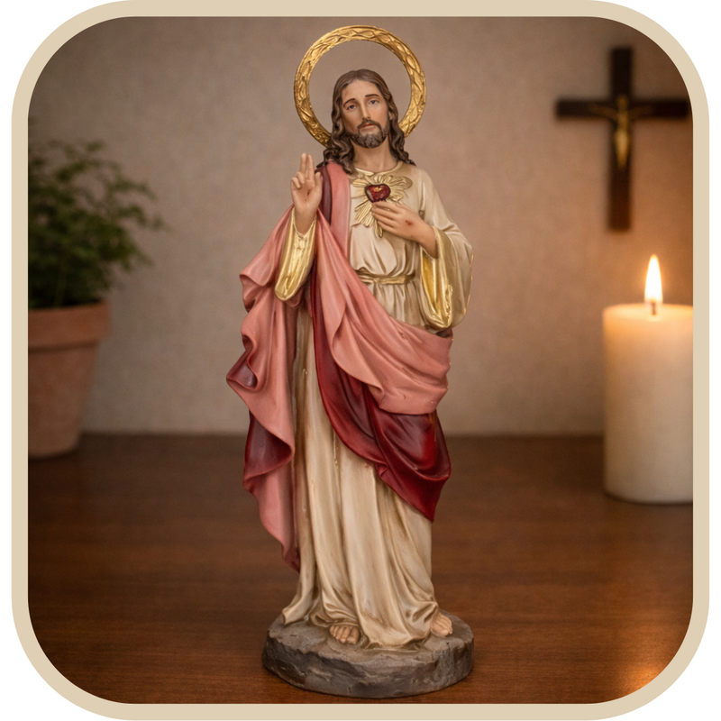 Imagem Sagrado Coração de Jesus 25cm Resina C/ Auréola - Decoração com Fé®