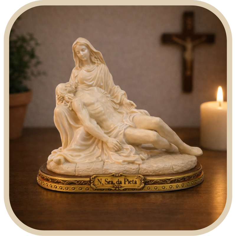 Imagem Nossa Senhora da Pietá 10cm Resina e Dourado - Decoração com Fé®