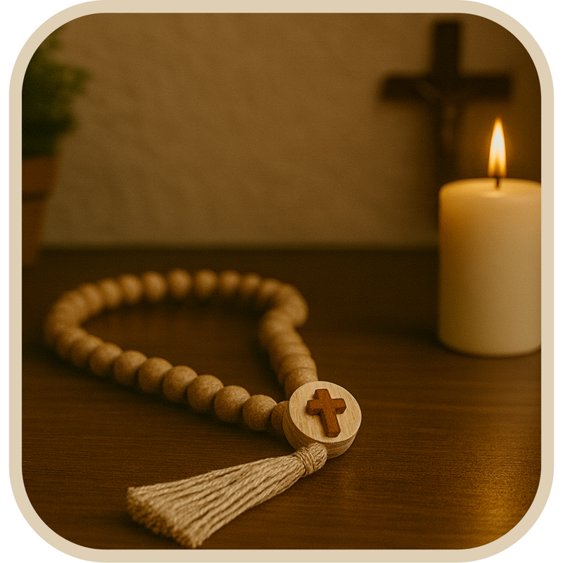 Terço Decorativo de Mesa Artesanal em Madeira 50cm®