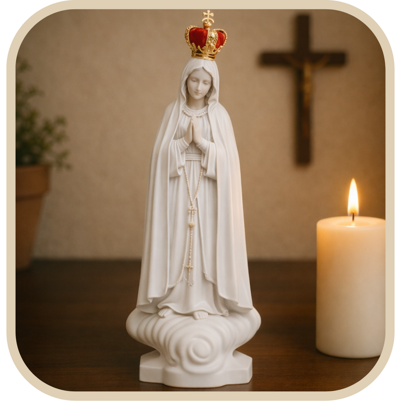 Imagem Nossa Senhora De Fátima 25cm de Mármore C/ Coroa - Decoração com Fé®