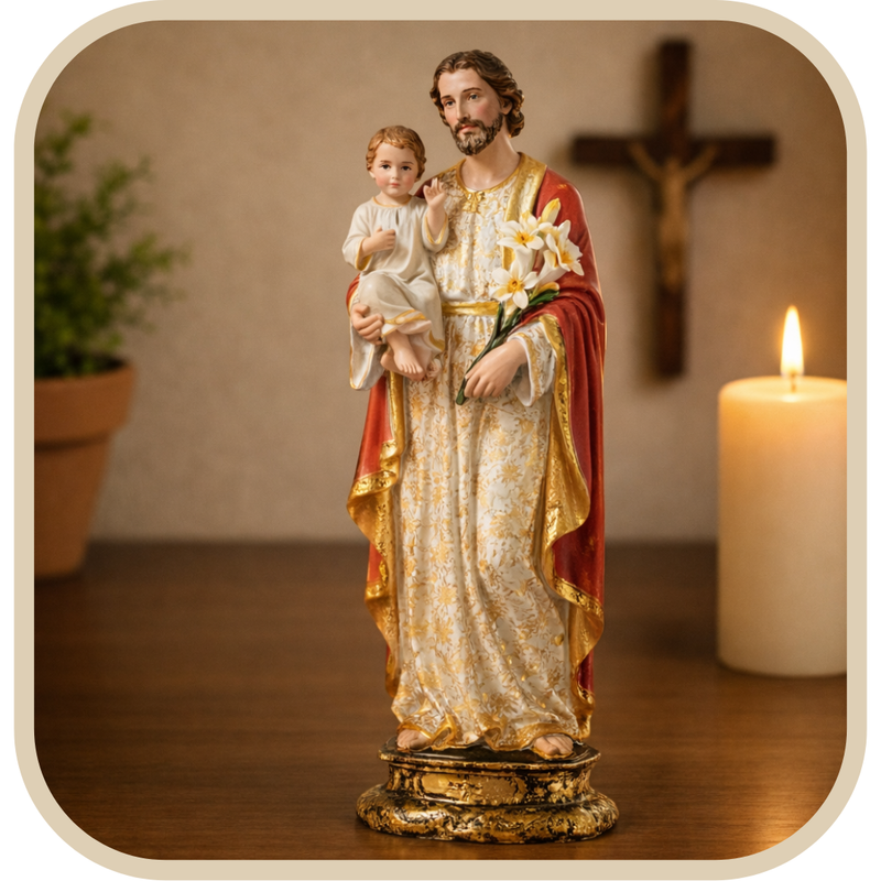 Imagem São José e Menino Jesus 20cm Resina - Decoração com Fé®