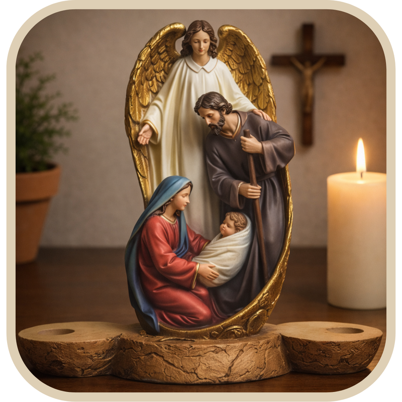 Imagem Castiçal Sagrada Família 23cm Resina - Decoração com Fé®