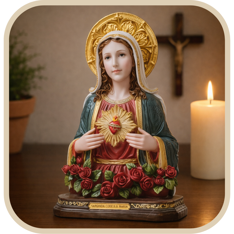 Imagem Busto Sagrado Coração de Maria 25cm Resina - Decoração com Fé®