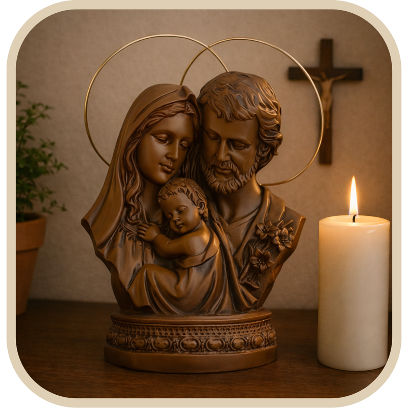 Imagem Busto Sagrada Família com Auréola 24cm  - Decoração com Fé®