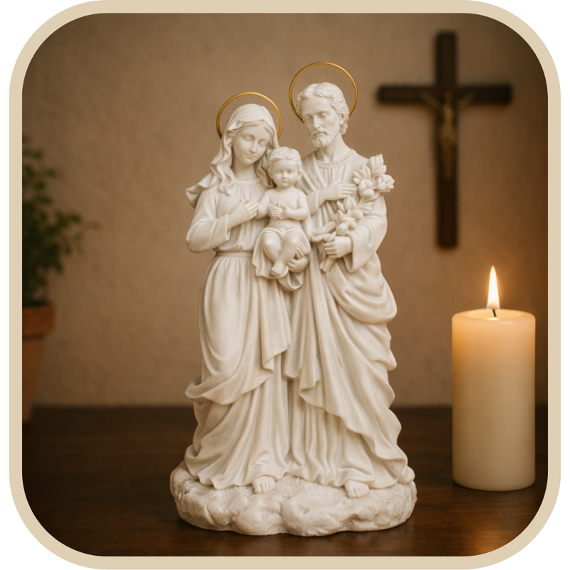 Imagem Sagrada Família 20cm em Resina C/ Auréola - Decoração com Fé®