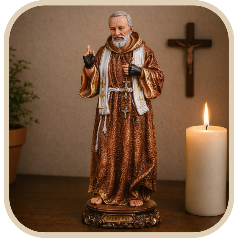 Imagem São Padre Pio 30cm Resina Barroca - Decoração com Fé®