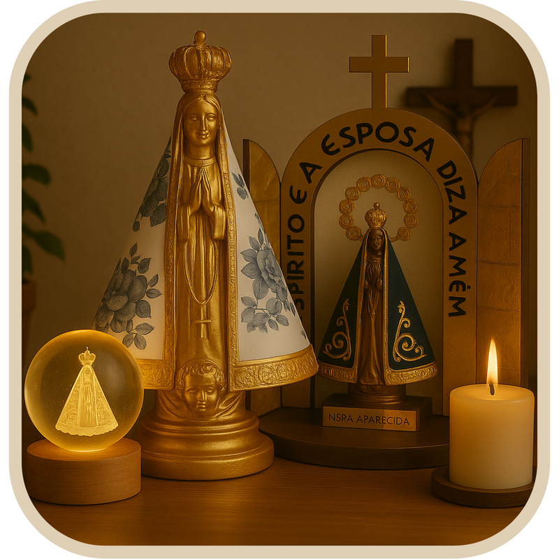 Kit Nossa Senhora Aparecida Dourado - Lar com Fé®
