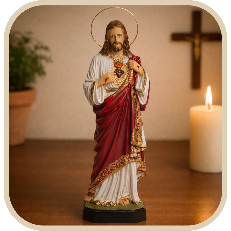 Imagem Sagrado Coração de Jesus 20cm Resina C/ Auréola - Decoração com Fé®