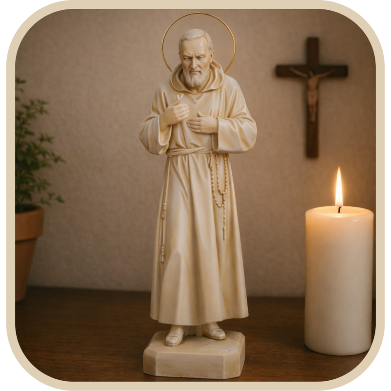 Imagem São Padre Pio Efeito Marfim 30cm Resina  - Decoração com Fé®