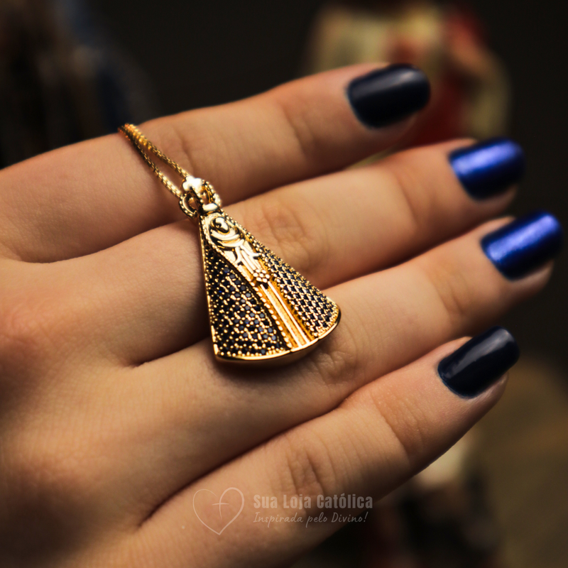 Colar Nossa Senhora Aparecida - Feito em Zircônia e Banhado a Ouro